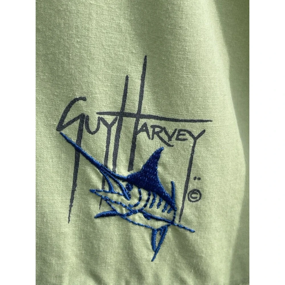 Guy Harvey AFTCO Vented Fishing Shirt Logo S/S Embroidered Green Mens Sz Medium - Picture 3 of 14